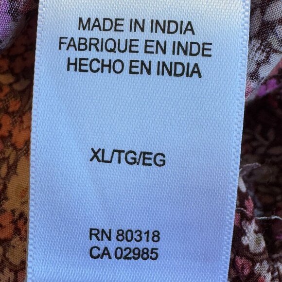 Lucky Brand Purple Print BOHO Top Balloon Sleeve with Pintucks Button Front XL - Picture 6 of 9